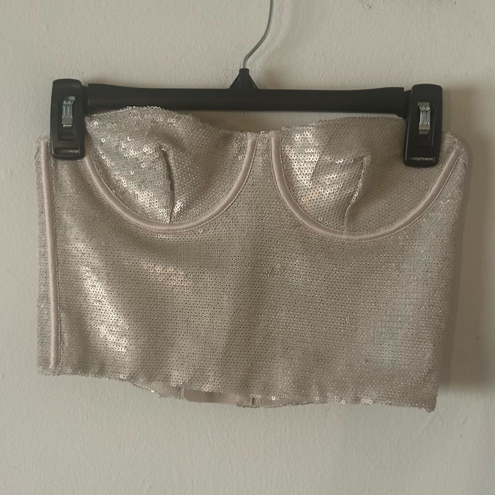 Zara Silver Sequin Crop Top